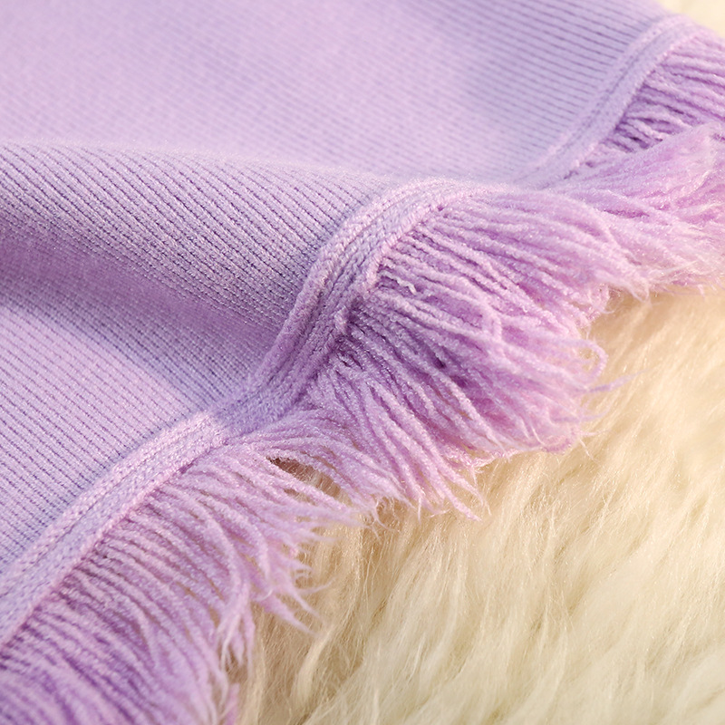 フレアスカート 裾フリンジニットフレアスカート