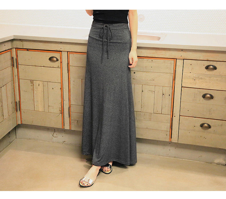 フレアスカート ウエスト紐調整フレア広がりマキシスカート