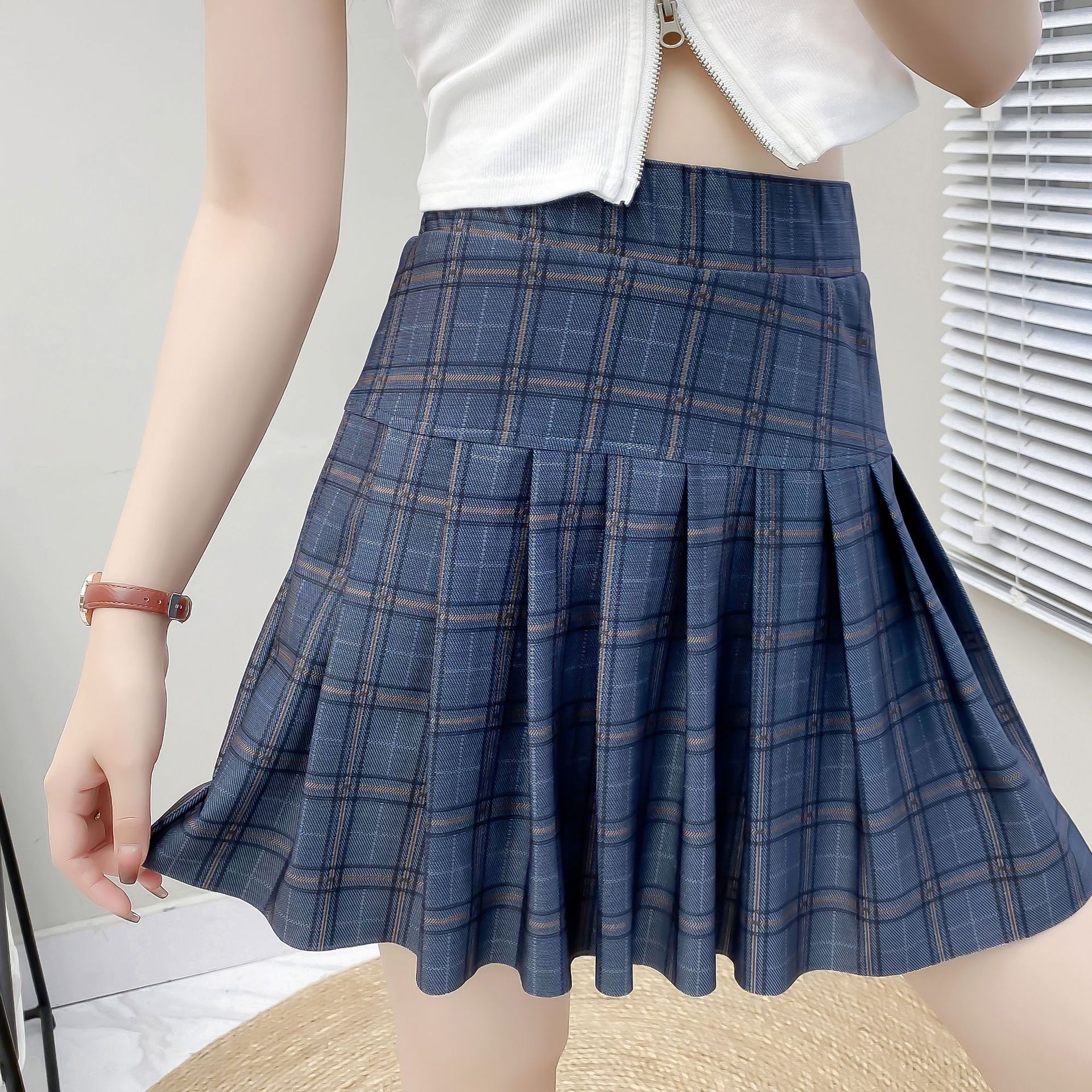 フレアスカート チェック柄プリーツ入りフレアスカート