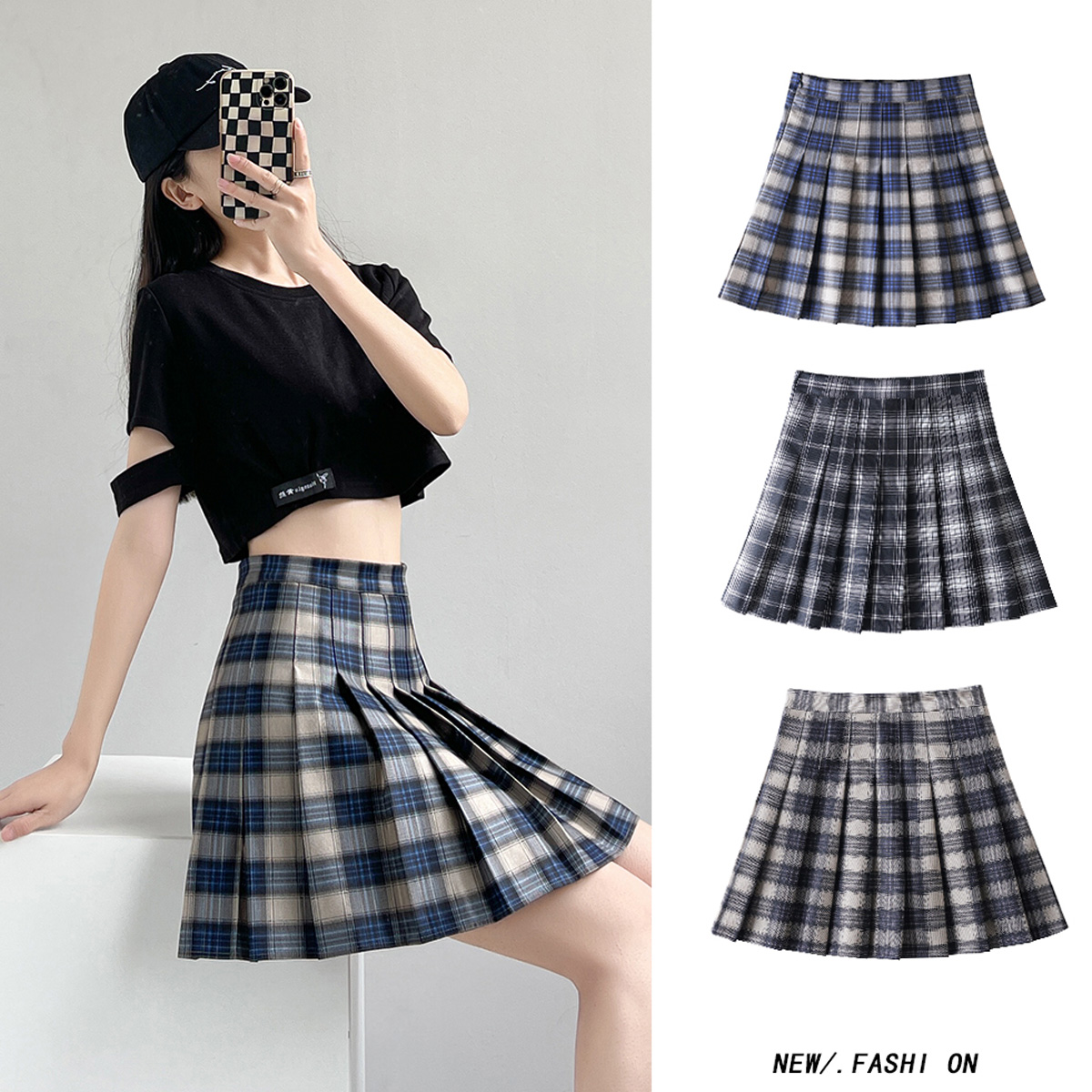 チェック柄プリーツフレアスカート