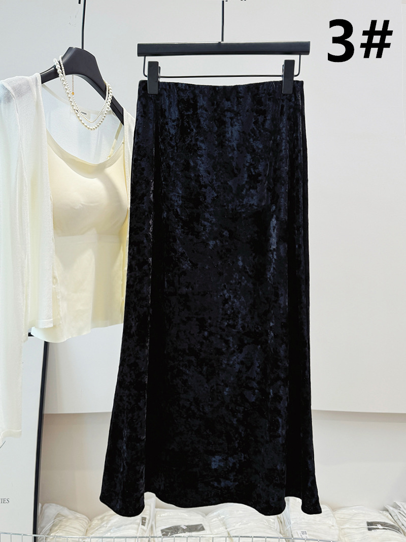 秋冬新作 ベロア ひざ丈 フレアスカート 体型カバー 女性用