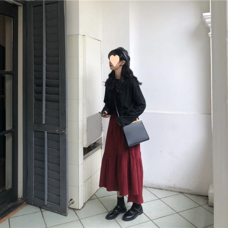 フレアスカート 上品ベルベット調ティアードフレアスカート