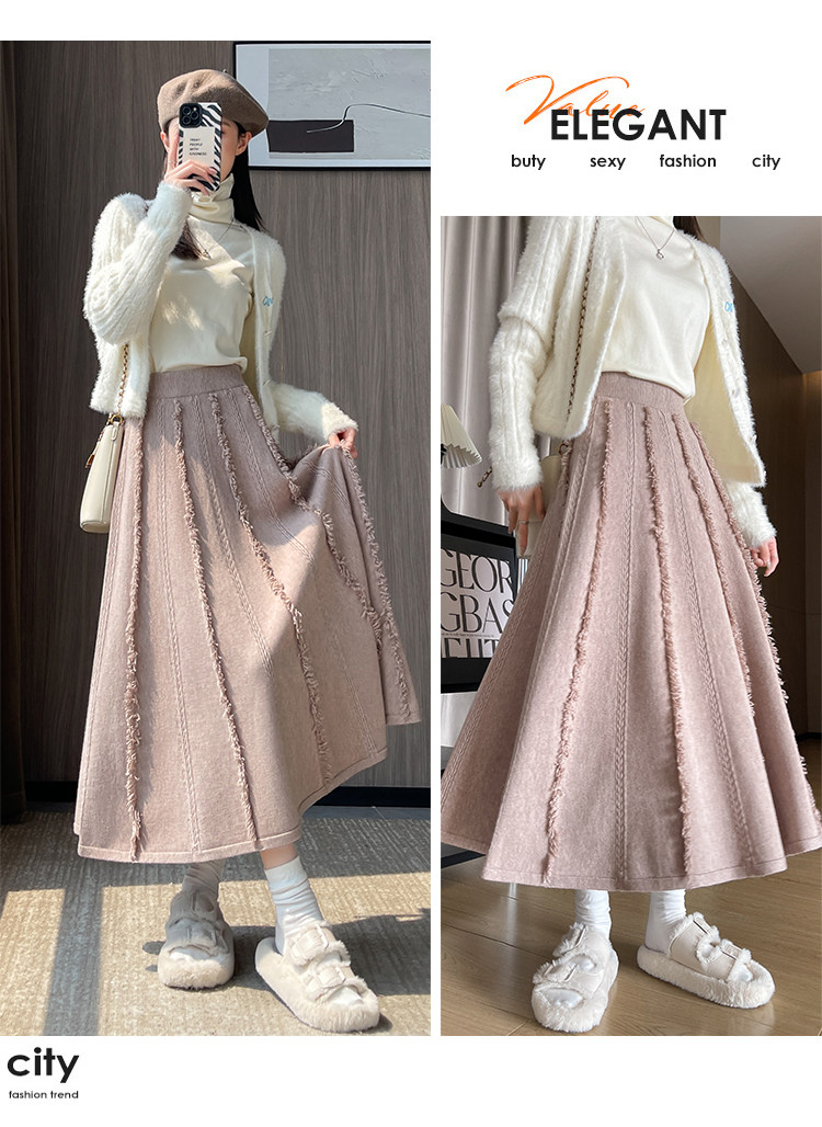 フレアスカート ケーブル編み柄ニットフレアスカート