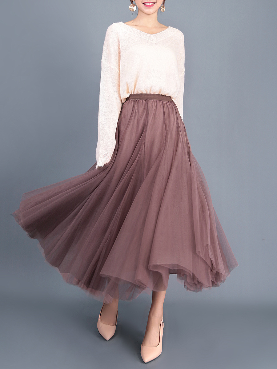 フレアスカート 軽やかチュール素材のボリュームフレアスカート