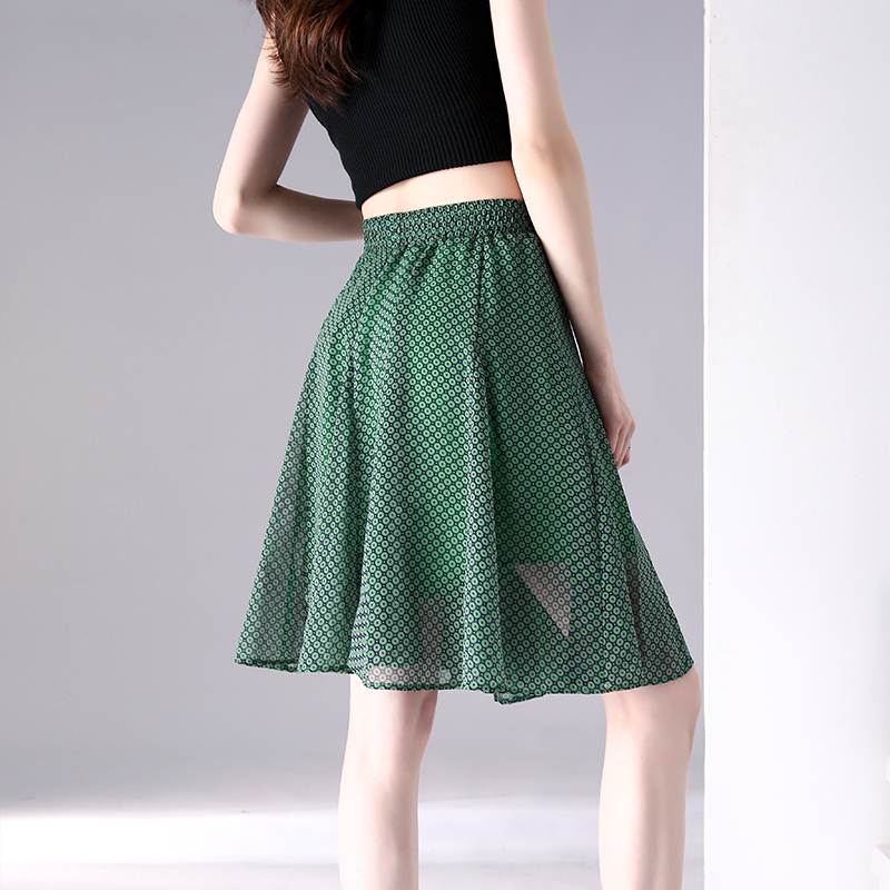 フレアスカート ドット柄シフォンフレアスカート