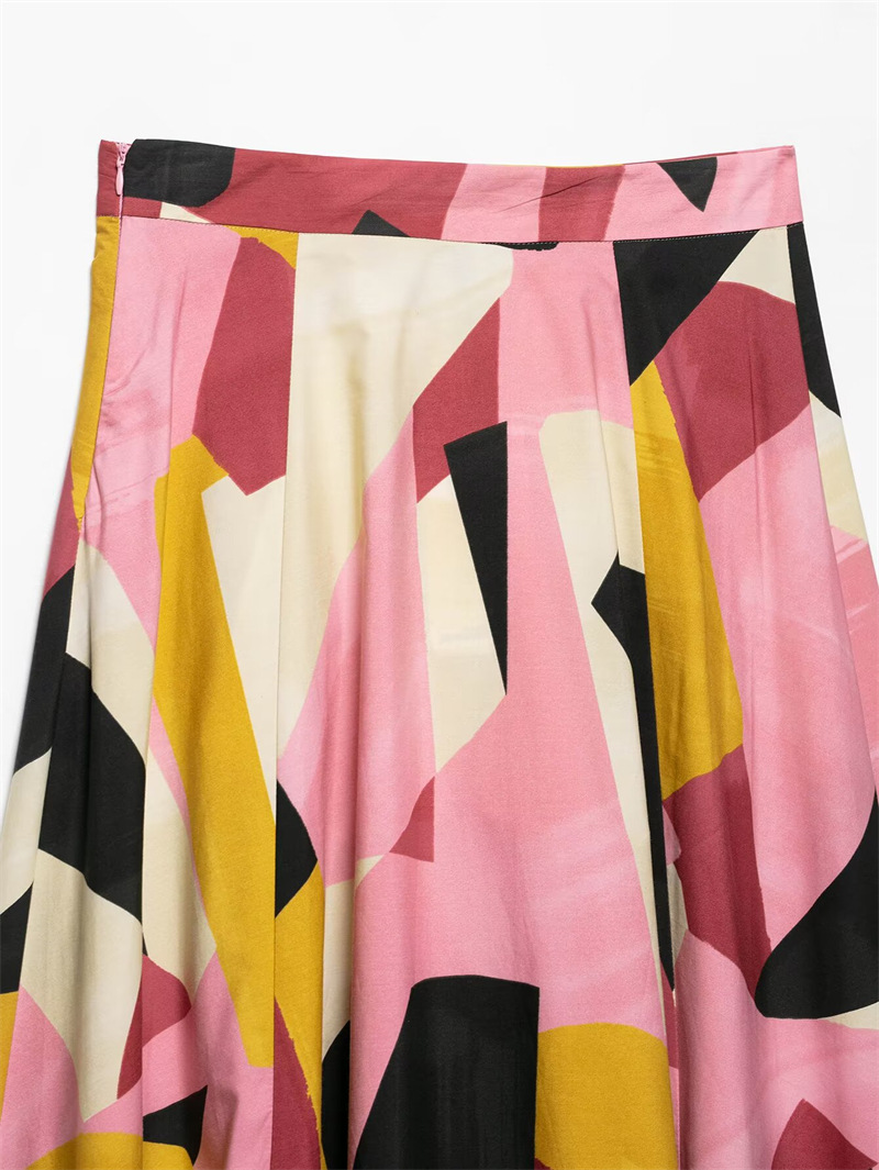フレアスカート 幾何学模様の芸術的フレアスカートマキシ丈