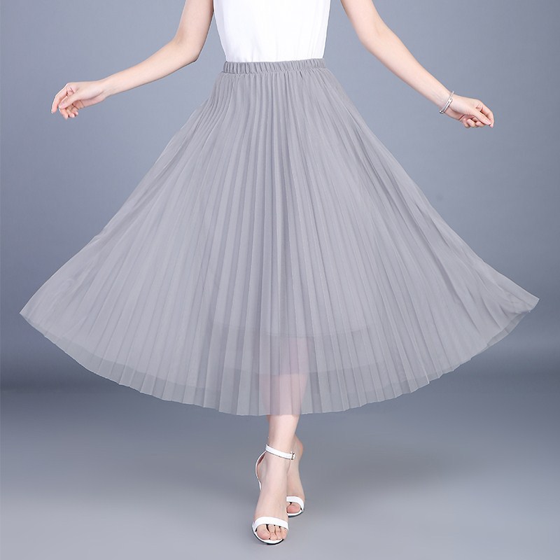 フレアスカート 軽やかチュールプリーツのフレアスカート