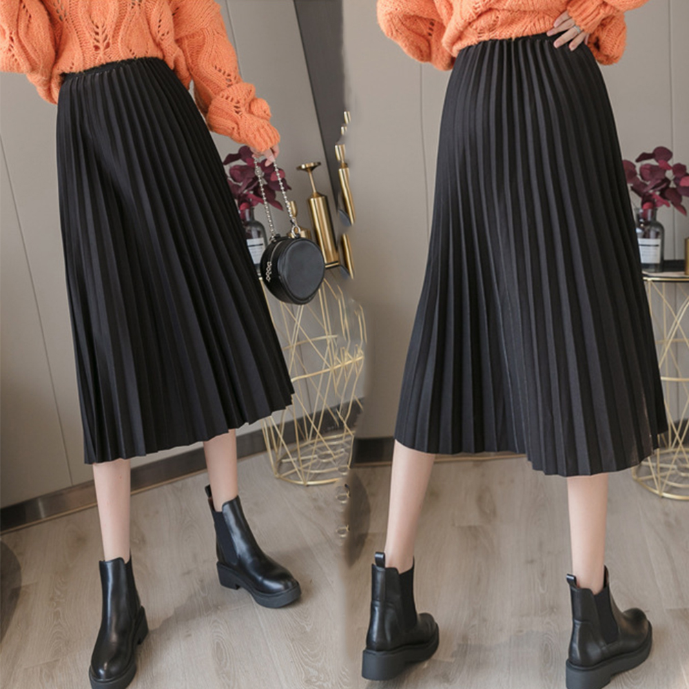 フレアスカート プリーツスカート ひざ丈 ハイウエスト着痩せ効果