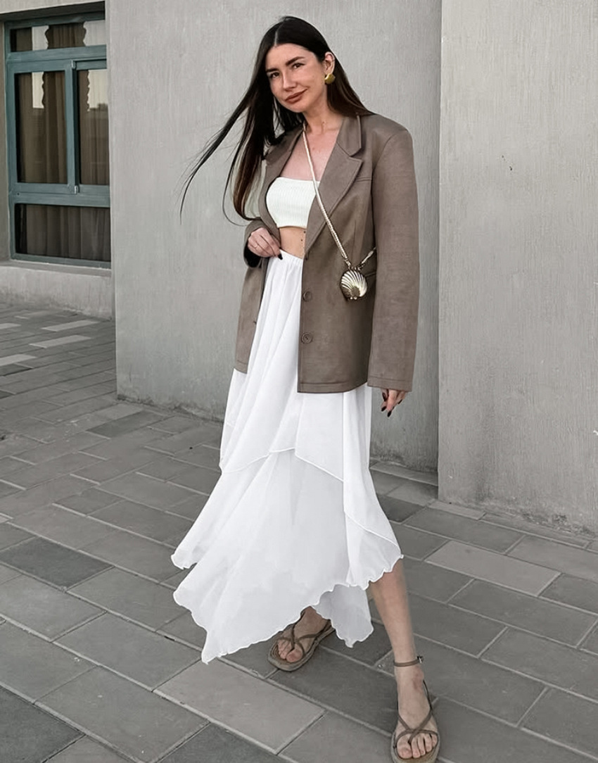 フレアスカート 不規則裾デザイン重ね着風フレアスカート