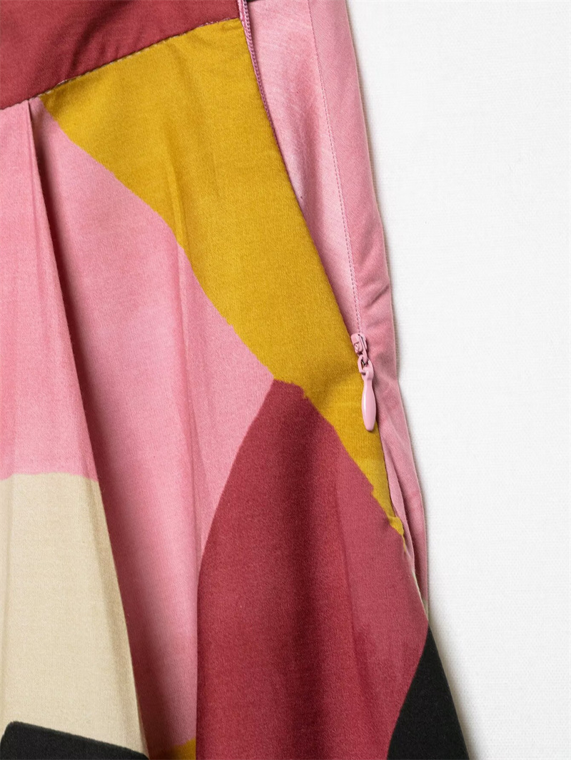 フレアスカート 幾何学模様の芸術的フレアスカートマキシ丈