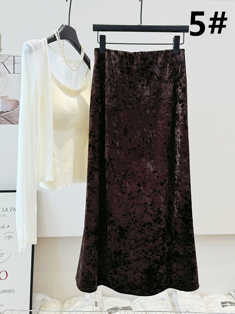 秋冬新作 ベロア ひざ丈 フレアスカート 体型カバー 女性用