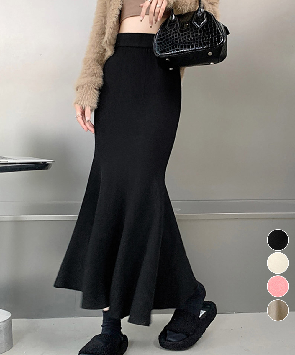 フレアスカート 韓国風ニットマーメイドスカート マキシ丈フレア