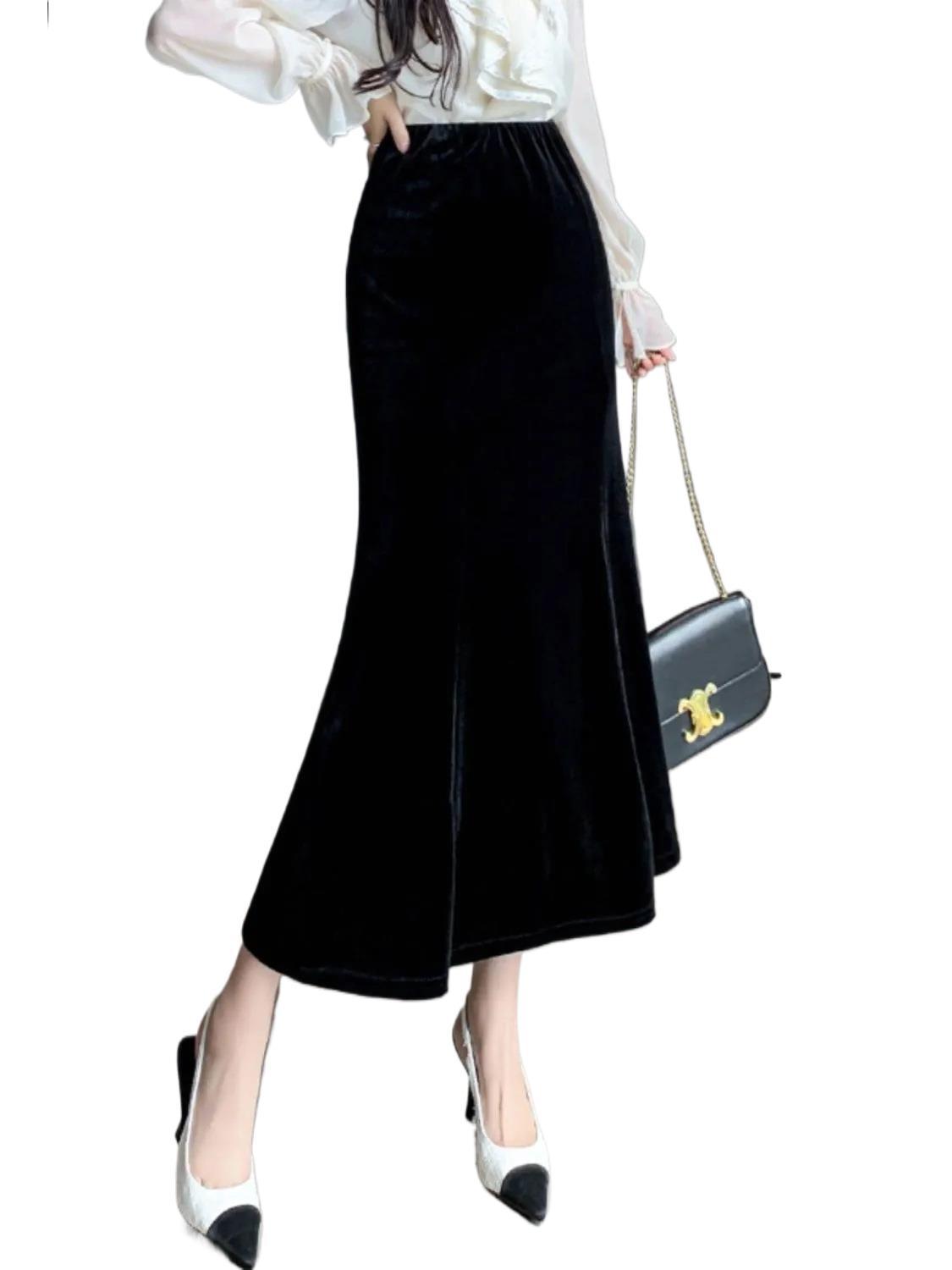 フレアスカート 上品なベルベット素材のマーメイドフレアスカート