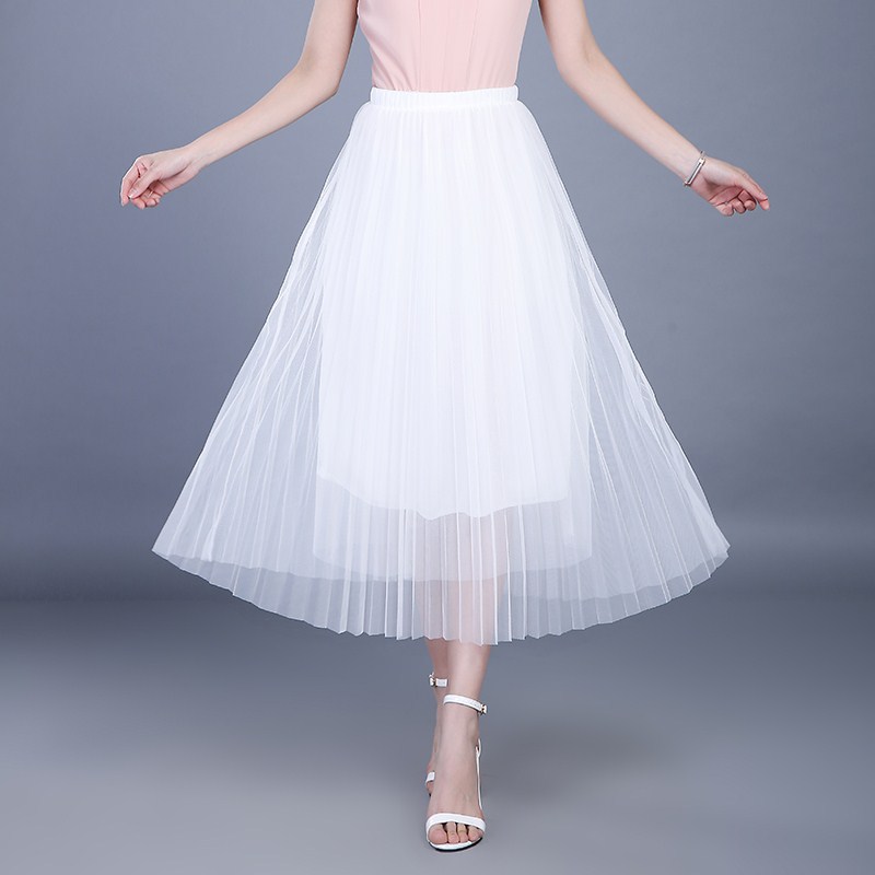フレアスカート 軽やかチュールプリーツのフレアスカート