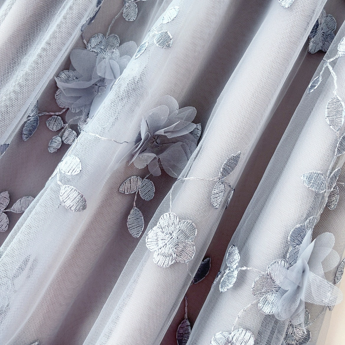 フレアスカート 立体花刺繍チュールフレアスカート