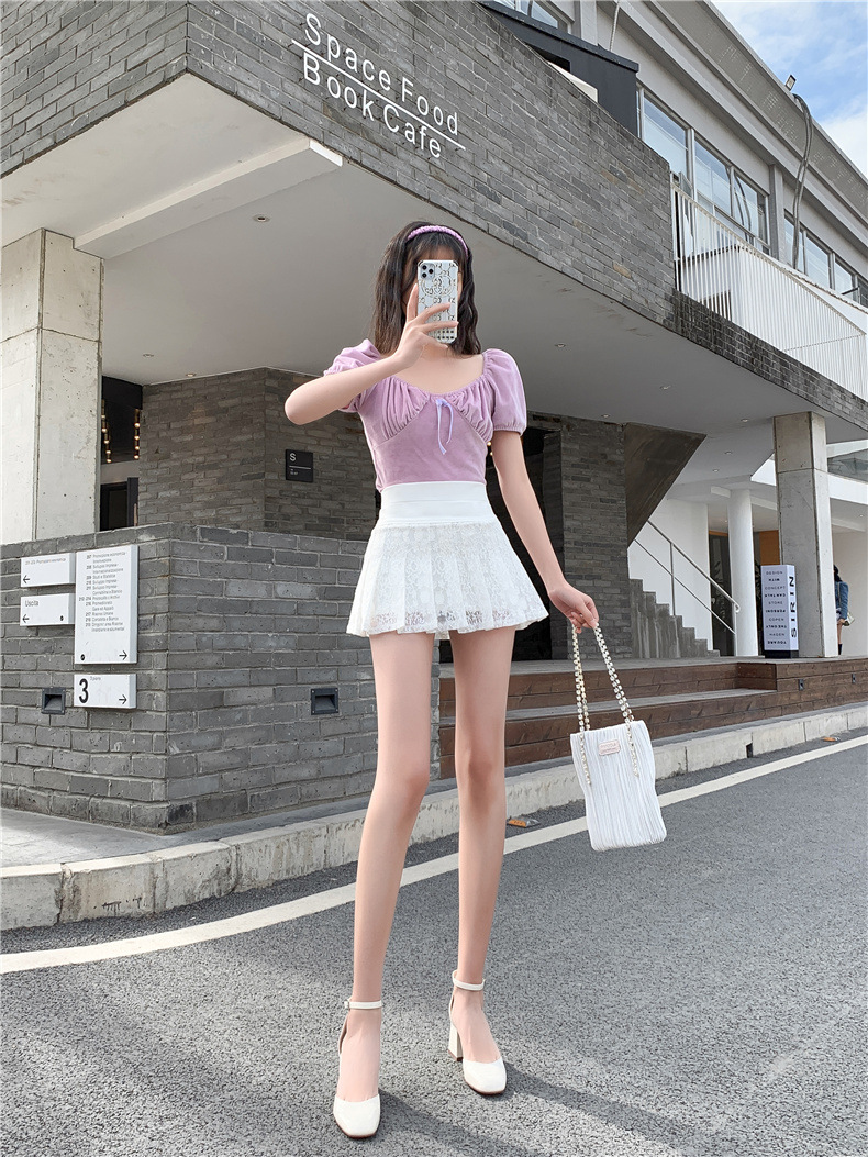 フレアスカート 総レース切替ハイウエストプリーツフレアスカート