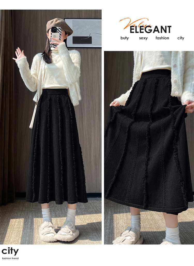 フレアスカート ケーブル編み柄ニットフレアスカート