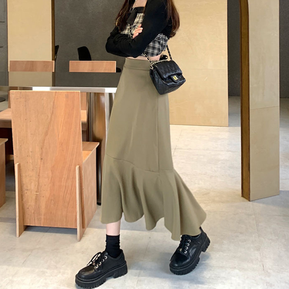 フレアスカート 人魚姫風ひざ・ミドル丈スリット入りスカート