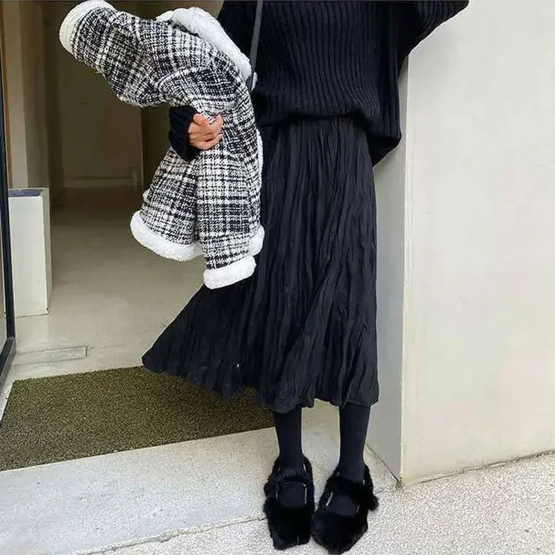 フレアスカート プリーツデザイン上品ひざ下フレアスカート