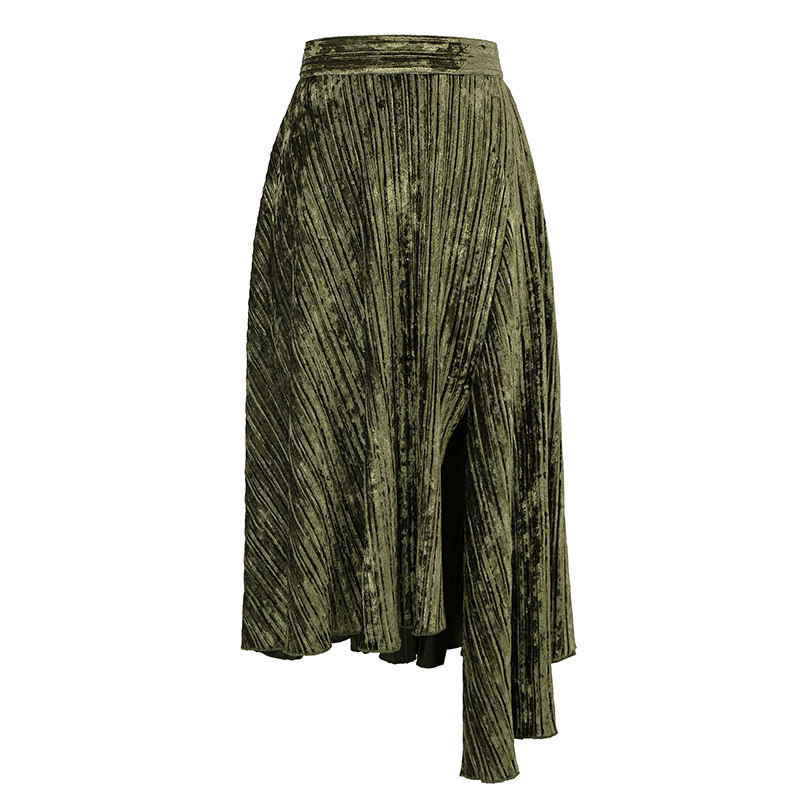 フレアスカート 光沢プリーツフレアスカート膝丈華やかメタリック