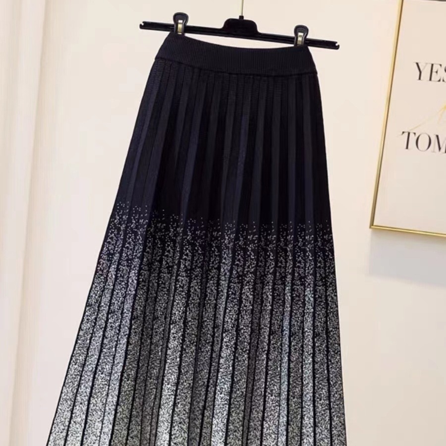 フレアスカート グラデーション輝きニットプリーツフレアスカート