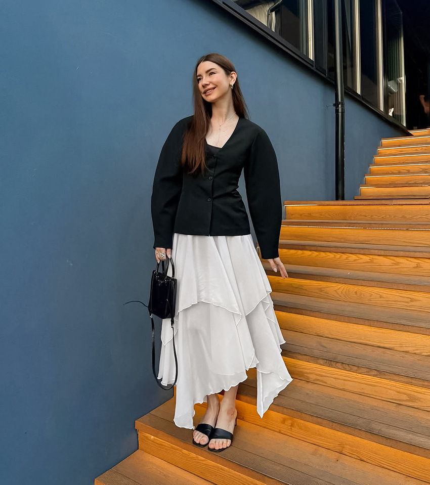 フレアスカート 不規則裾デザイン重ね着風フレアスカート