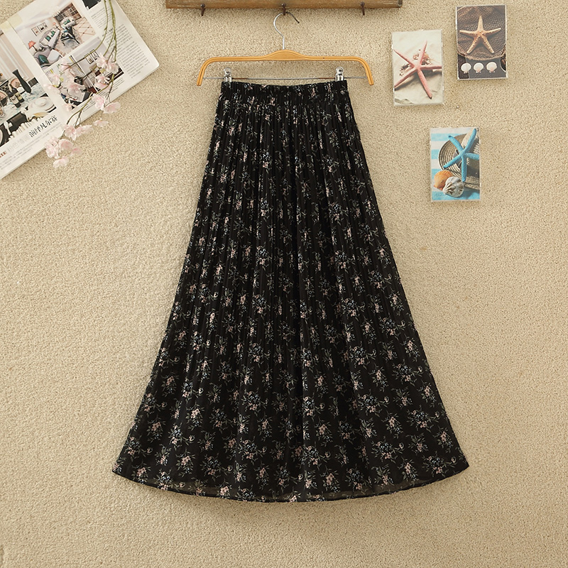 小花柄シフォンプリーツフレアスカート
