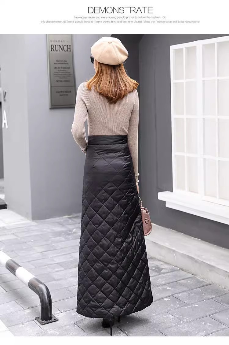 フレアスカート キルティング中綿入りフロントボタンフレアスカート