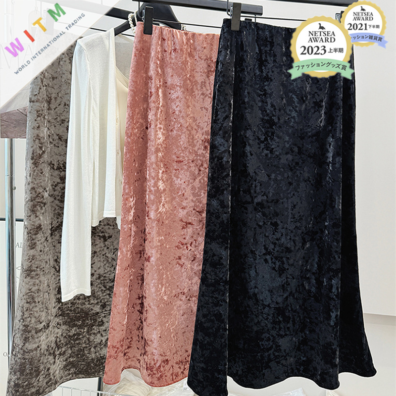 秋冬新作 ベロア ひざ丈 フレアスカート 体型カバー 女性用