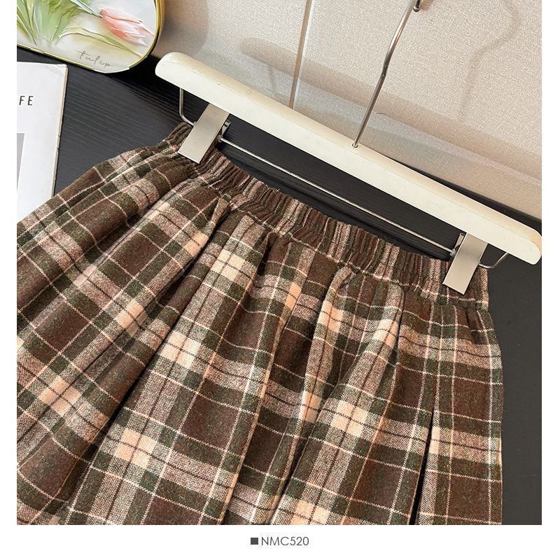 フレアスカート 格子柄レース裾飾りフレアスカート