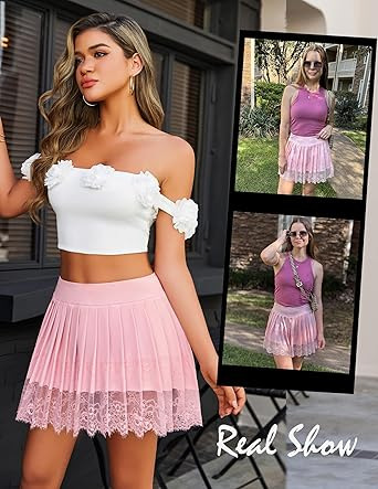 フレアスカート 裾レース切替プリーツフレアミニスカート