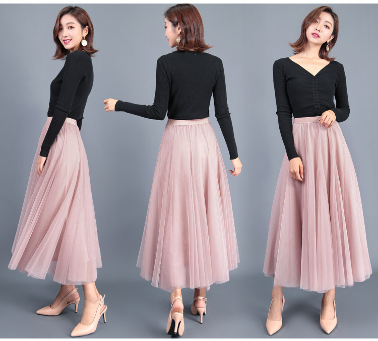 フレアスカート 軽やかチュール素材のボリュームフレアスカート