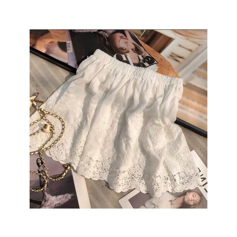 フレアスカート 裾刺繍レース切替フレアスカートミニ丈