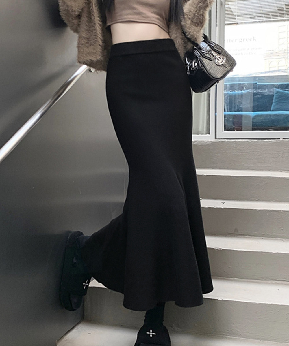 フレアスカート 韓国風ニットマーメイドスカート マキシ丈フレア