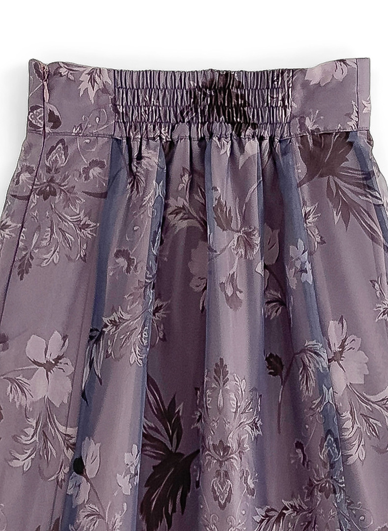フレアスカート 花柄刺繍オーガンジー重ね着風フレアスカート