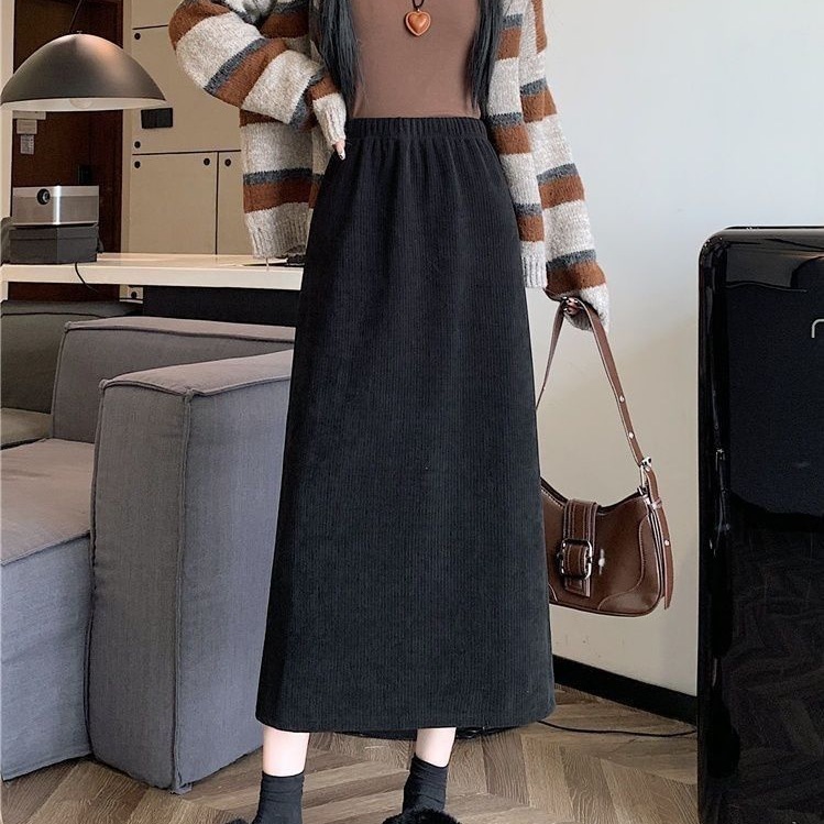 フレアスカート 裏起毛リブニット切替フレアスカート
