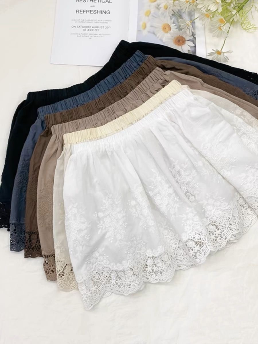 フレアスカート 裾刺繍レース切替フレアスカートミニ丈