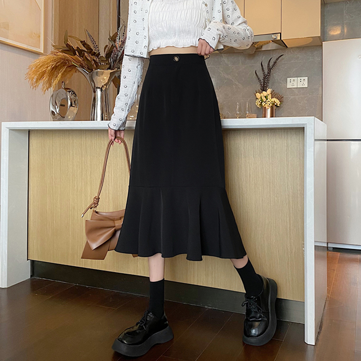 フレアスカート 裾切替マーメイドフレアスカート