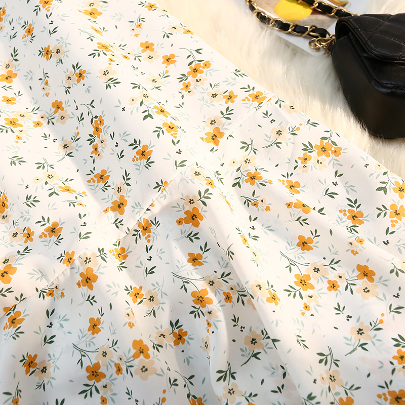 フレアスカート 小花柄シフォンフレアスカート裾切替