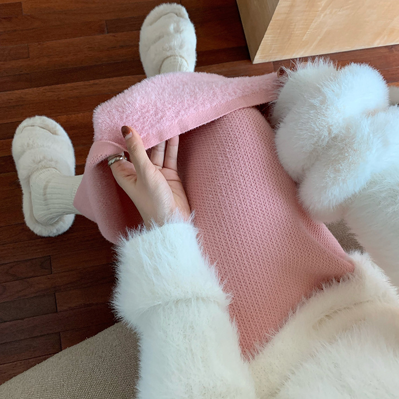 フレアスカート 上品な編み地フレアスカート足首丈ニット