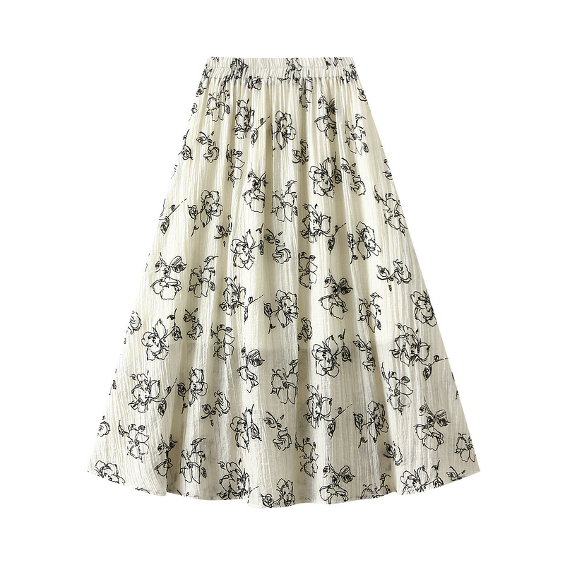 フレアスカート 花柄刺繍プリーツフレアスカート