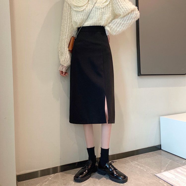 フレアスカート サイドスリット入りハイウエストフレアスカート