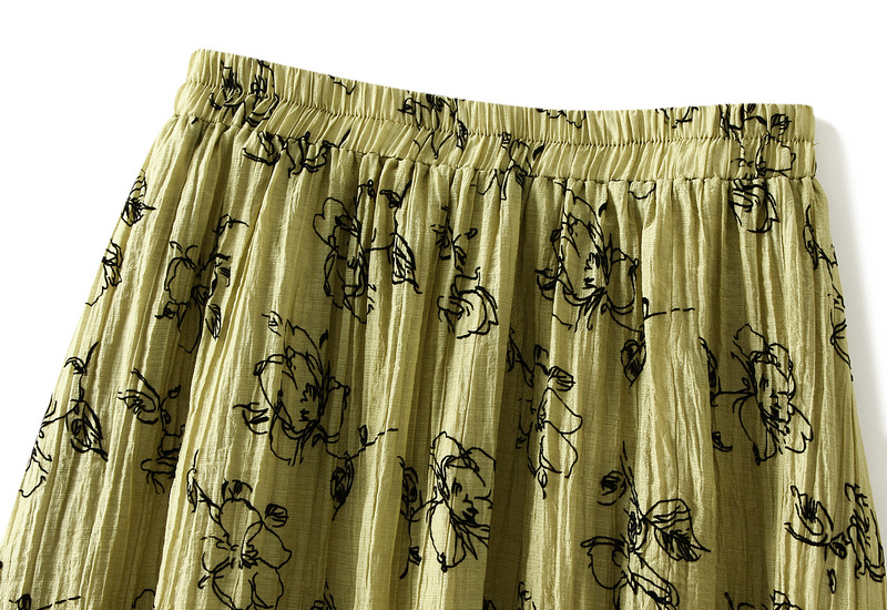 フレアスカート 花柄刺繍プリーツフレアスカート