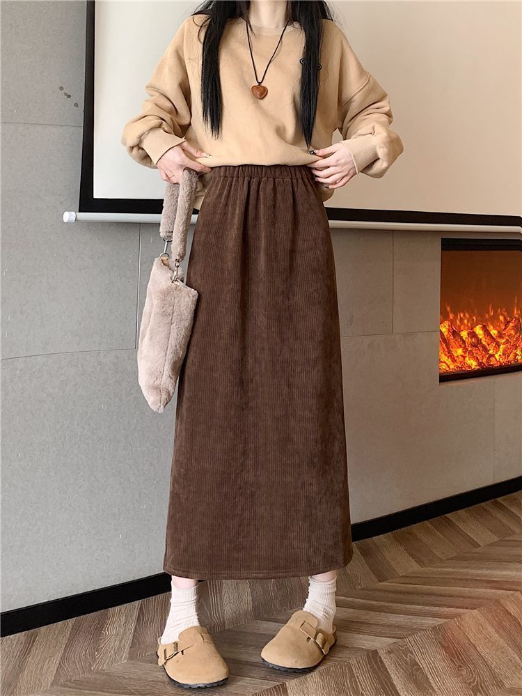 フレアスカート 裏起毛リブニット切替フレアスカート