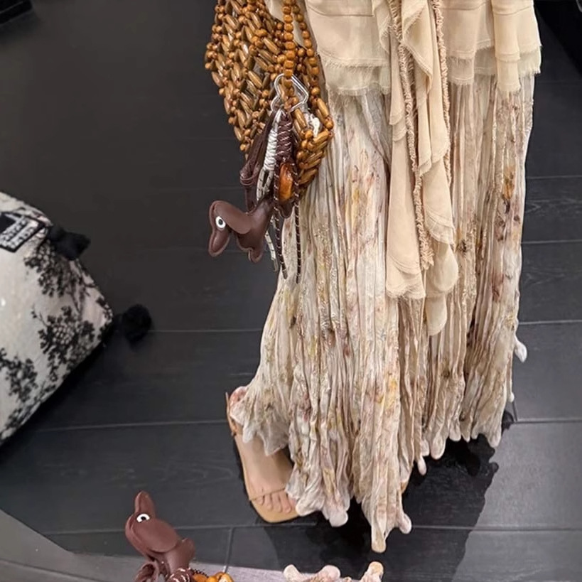 フレアスカート 花柄プリーツシフォンフレアスカートマキシ丈