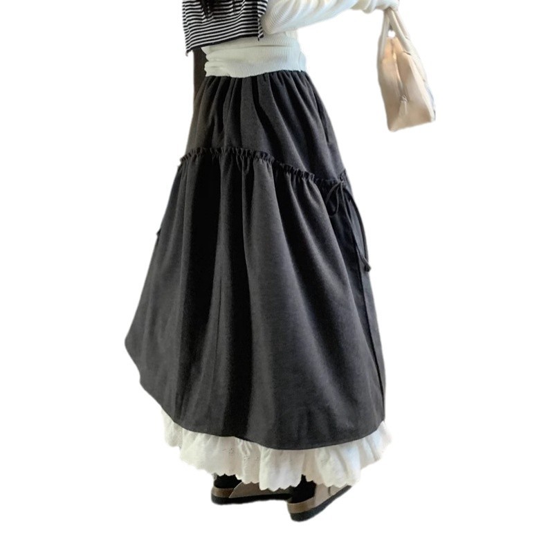 フレアスカート ティアードリボン付きコットンフレアスカート