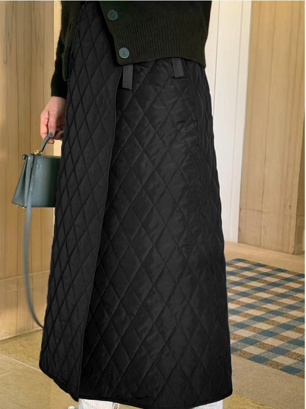 キルティング柄ロング丈フレアスカート韓国風上品レディース