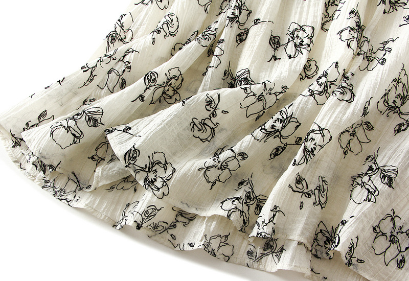 フレアスカート 花柄刺繍プリーツフレアスカート