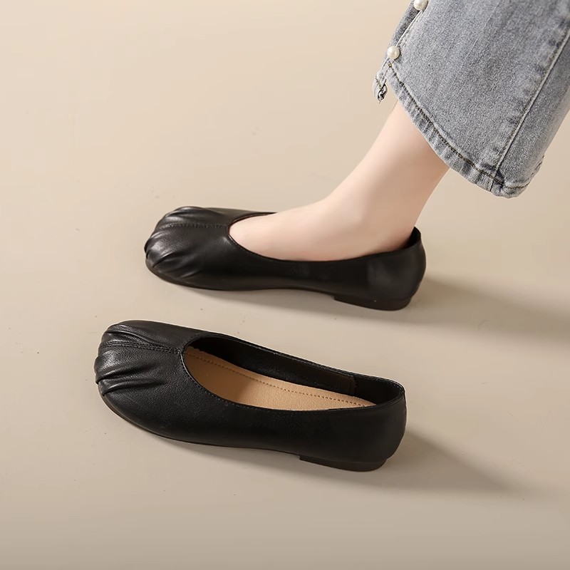 フラットシューズ やわらかギャザーパンプス