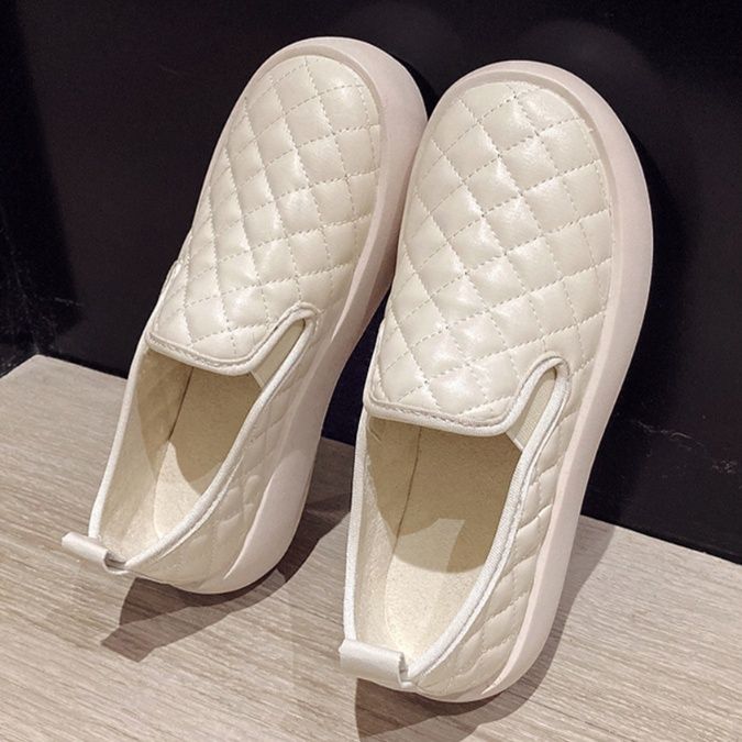 フラットシューズ キルティング厚底スリッポン